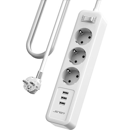 Multiprise USB 3M,Bloc Multiprise 3 Prises avec 3 Ports USB Chargeur Prise Multi 3680W 16A Bloc Multiprise avec Interrupteur Cable 3m pour Maison,Bureau-Blanc.[Y16]