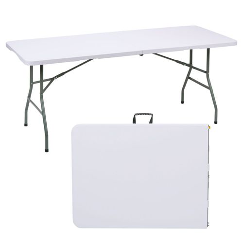 Table Pliante 180x70x74 Cm - Table Pliante Valise Avec Poignée - Table Pliante Extérieure Plastique Rectangulaire - Table Pliante 6 Personnes Jardin - Blanche