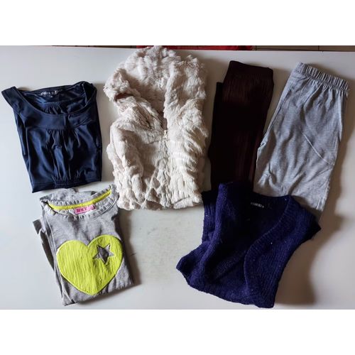 Lot Vêtements Filles - 12 Ans - Automne Hiver - 1 Tee-Shirt Manches Longues, 1 Boléro Manches Longues Pailleté, 2 Legging, 1 Robe, 1gilet Moumoute Sans Manche