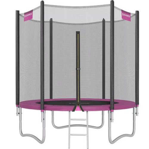 Songmics-Trampoline Extérieur Enfant Ø 183 Cm, Filet De Protection Externe, Coussins De Sécurité, Échelle, Poteau Droit De 180 Cm De Haut, Cadre En Acier Noir Et Rose