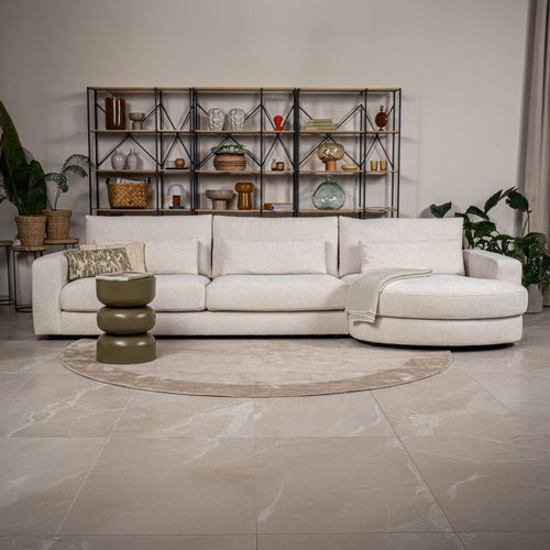 Canapé D'angle 5 Places En Tissu Beige
