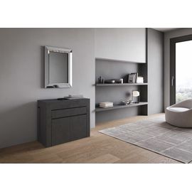 Console Extensible 90x42/302 Cm Effet Bois Anthracite Avec Bancs