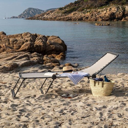Bain De Soleil Pliant En Acier Beige L192xl71xh90