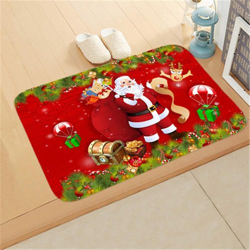 Tapis de bain de noël doux et absorbant l'eau, antidérapant, en peluche, décoration de salle de bain D