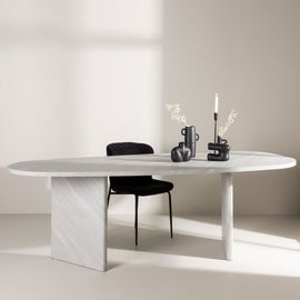 Table À Manger 10 Personnes Organique Effet Marbre - Gris Clair