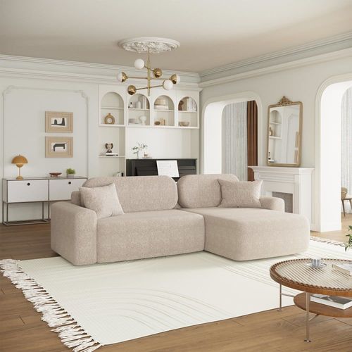 Canapé D'angle 5 Places En Tissu Beige