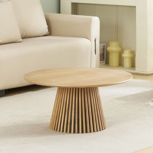 Table Basse Ronde En Bois Piètement Cannelé Ø80 Cm