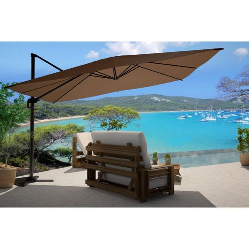 Bundle Parasol Rectangulaire 3x4m Déporté Rotatif Marron Aluminium + H