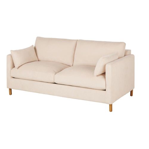 Canapé Convertible 3/4 Places En Velours Côtelé Beige, Matelas 10 Cm