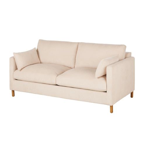 Canapé Convertible 3/4 Places En Velours Côtelé Beige, Matelas 14 Cm