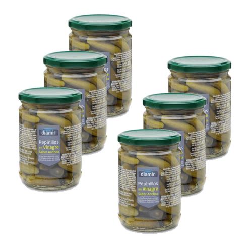 Lot 6x Cornichons Au Vinaigre Goût Anchois - Bocal 420g