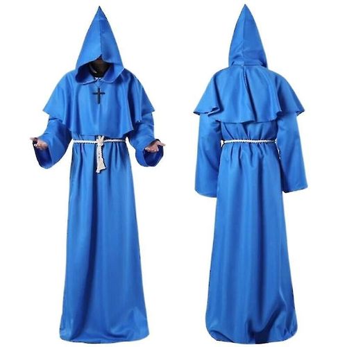 Costume De Cosplay D'halloween, Costume Ancien, Robe De Moine Médiéval, Costume De Magicien, Costume De Prêtre Cos, Xl Bleu