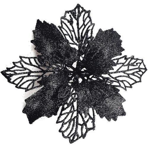 Barsinfi Fleur de Poinsettia Artificielle Pailletée Couronne de Noël Décoration de Fleur d'Arbre de Noël 6 (16 Cm) Diamètre 12 Épines Souples Vertes (Noir)