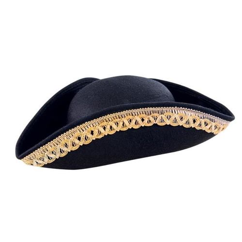 Chapeau Tricorne D'officier Adulte - Ptit Clown - Feutre Noir Avec Galon Blanc - Accessoire De Déguisement