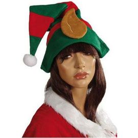Bonnet De Lutin Adulte - Accessoire De Costume - Rayures Rouge Et Vert - Feutrine Douce