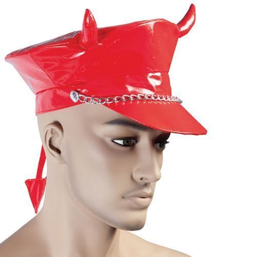 Casquette Vinyle - Diable Rouge - Adulte - Cornes Et Queue - Rouge