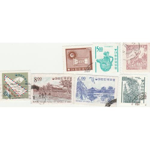 7 Timbres Oblitérés De Corée Du Sud Emis Entre 1958 Et 1965