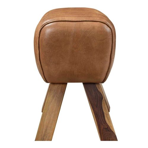 Tabouret En Cuir Marron Et Bois De Manguier
