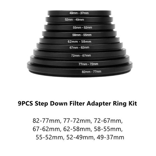 Adaptateur d'anneau de filtre d'objectif d'appareil photo,18 pièces,37-82 82-37mm,adaptateur d'anneau élévateur et bas pour objectif d'appareil photo Fujifilm Nikon Canon t - Type 9pc down 82 to 37