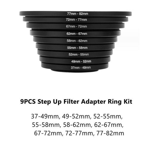 Adaptateur d'anneau de filtre d'objectif d'appareil photo,18 pièces,37-82 82-37mm,adaptateur d'anneau élévateur et bas pour objectif d'appareil photo Fujifilm Nikon Canon tou - Type 9pc up 37 to 82