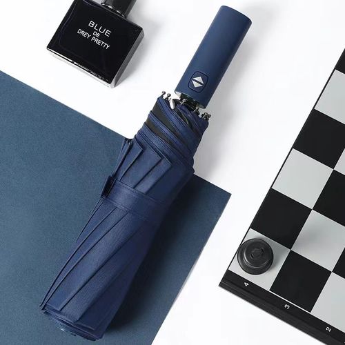Parapluie Double Couche Pour Homme Et Femme,Parasol,Coupe-Vent,Pluie,Entièrement Existent,Luxe,Business,Homme,Grand- Bleu Marine-B