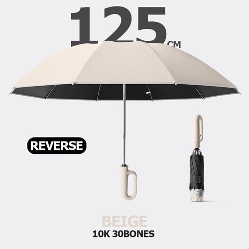 Grand Parapluie De Bain Coupe-Vent Avec Paupières À Rayures De Moulage,Existent,Possède Un Uv,Pour La Pluie,Le - D125cm R Beige