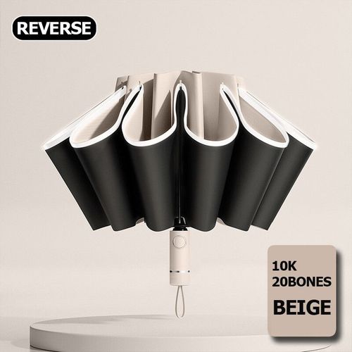 Grand Parapluie De Bain Coupe-Vent Avec Paupières À Rayures De Moulage,Existent,Possède Un Uv,Pour La Pluie- 10k20bones R Beige