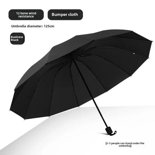 Grand Parapluie Pliable Pour Femme,Parasol Durable- Modèle Manuel 12 Os Diamètre 125cm Sans Colle (Noir + Spécification