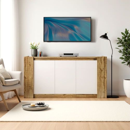Meuble Tv Bois Et Blanc 3 Portes