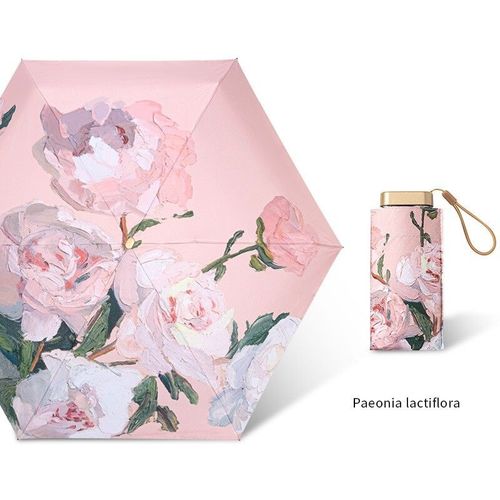 Mini Parapluie Pliant Rose,Peinture À L'huile,Petite Poche,Pluie,Protection Uv Ultraviolet,Ombre Solaire,Parasol- Paeonia-F91