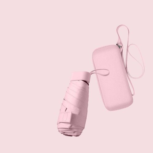 Mini Parapluie De Voyage Pour Sac À Main Avec Étui,Petit Parapluie Uv Compact Pour Le Soleil Et La Pluie,Léger Et - Pink-B74295