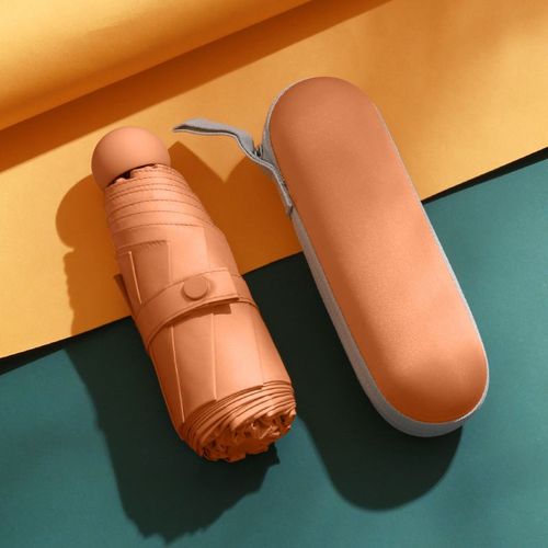 Mini Parapluie Pliable Avec Protection Uv,Boîte Portable À Double Usage Pour Rangement,Pare-Soleil,01- Orange-C356