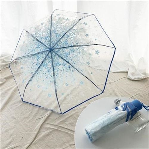 Parapluie Pliant De Style Coréen,Mignon,Déesse,Petit,Frais,Simple,Forêt,Trois Possède Japonais,Aucune Fleur,U - Bleu-E35263