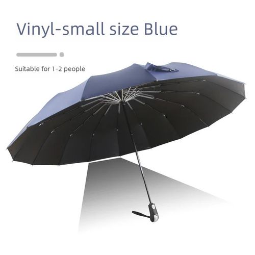 Parapluie De Pluie Existent À 32 Os,Super Grand,140 Plis,Avec Colle Noire,Pour Deux Et - 16 Os Avant Bleu Foncé + Vinyle -105cm