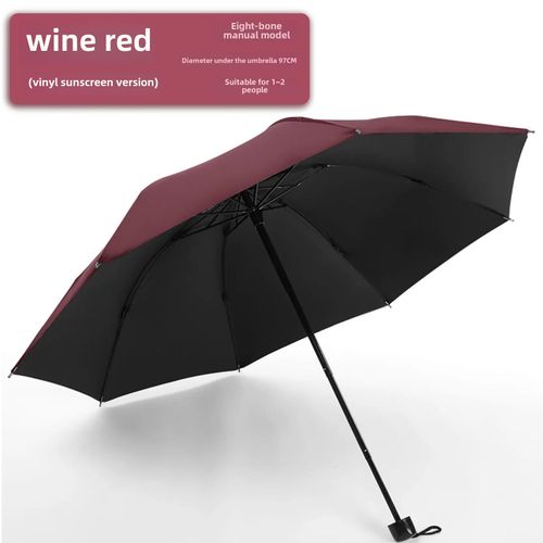 Pare-Soleil Pliant Automatique Pour Hommes Et Femmes,Parapluie Étudiant Contre Le Soleil,La Pluie- Vinyle Manuel 8 Os-Vin Rouge