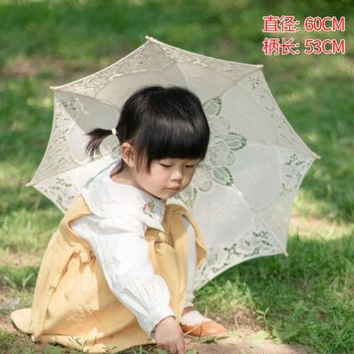 Parapluie Artisanal En Dentelle Avec Manche En Bois,Parapluie De Célébrité,Photographie De Mariage,Décor De Mariée - Beige 60cm