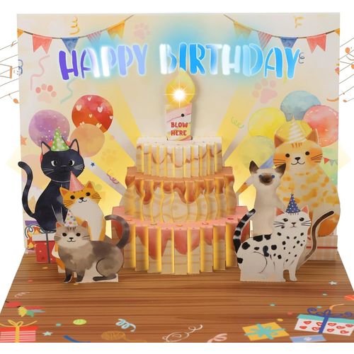 BMTTERQGWO-Carte Anniversaire Musicale Pop Up Chat Lumieres Colorees Bougies Soufflables Numeros DIY Enfants Hommes Femmes Amoureux