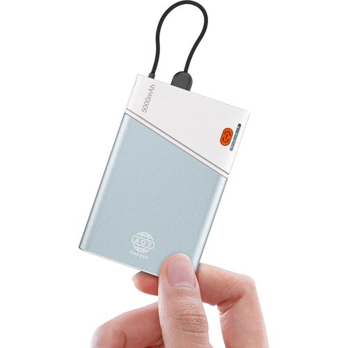 Bmtterqgwo-Power Bank 5000mah Ultra Compact Cable Usb C Integre Charge Rapide Pour Iphone 16/15/14 Samsung S24 Bleu Laniere