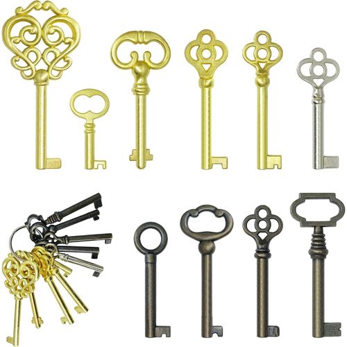 BMTTERQGWO-Jeu de passe-partout universel pour vieilles portes et meubles anciens, coffres et decoration vintage (10 cles)