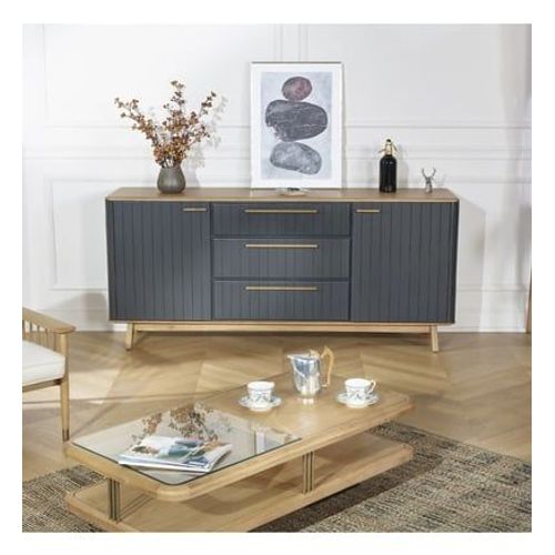 Robin Des Bois - Joël - Buffet De Salle À Manger Style Moderne En Bois Massif 190 Cm - Gris
