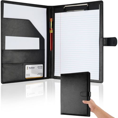 BMTTERQGWO-Portefeuille avec presse-papiers, dossier simili cuir pour bloc-notes A4, ideal pour bureau et conferences, noir