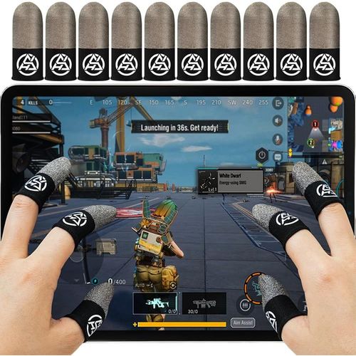 Bmtterqgwo-10 Manchons Doigts Gaming Pro: Fibre Argent 0.3mm Ultra Fins Anti Transpiration Pubg/Fortnite/Cod, Compatibles