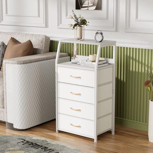 Bmtterqgwo-Commode Haute Furnulem 4 Tiroirs, Tour De Rangement Chambre, Entree, Armoire, Table De Chevet, Structure Acier, Plateau
