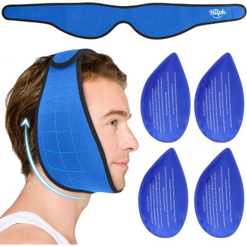 Bmtterqgwo-Bandeau Glace Hilph Pour Dents De Sagesse Et Tmj, Avec 4 Packs Chaud Froid Pour Chirurgie Dentaire Bleu