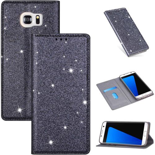 Coque Pour Samsung Galaxy S6 Edge [Pas Pour S6], Housse Coque Portefeuille Case Etui Pu Cuir Paillette Luxe Magnetique Flip Antichoc Porte Carte Protection Pour Galaxy S6 Edge,Gris