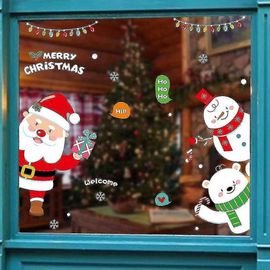 Décoration Noël Fenêtre Autocollant Réutilisable, Double Face Aovible