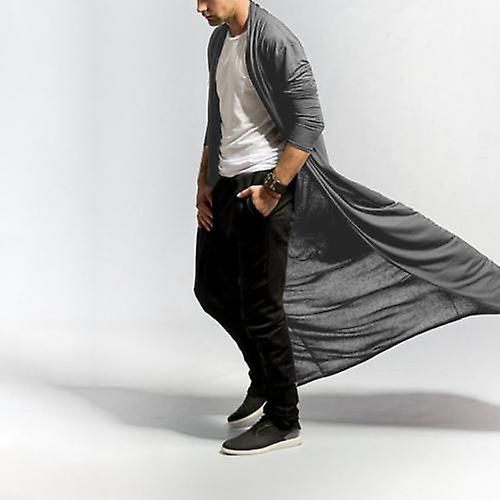 Mode Hommes Couleur Unie À Manches Longues Cardigan Ouvert Avant Trench Coat Xxxl Couleur Gris