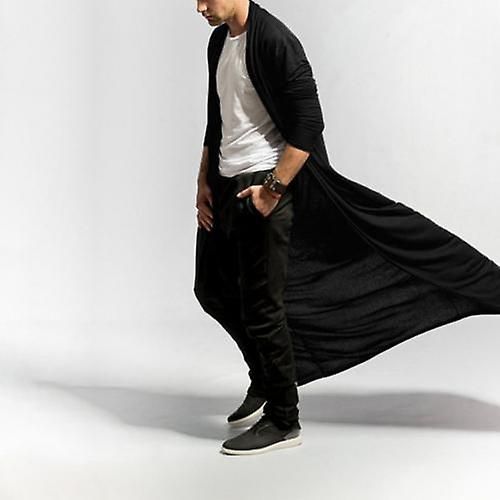 Cardigan À Manches Longues Pour Hommes, Couleur Unie, Trench-Coat Ouvert Sur Le Devant, Couleur L, Noir