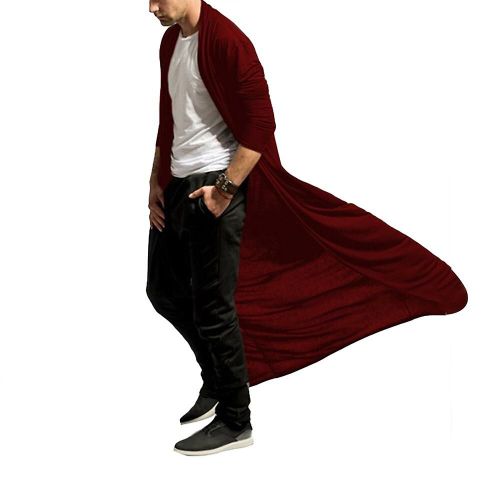 Mode Hommes Couleur Unie À Manches Longues Cardigan Ouvert Avant Trench Coat Xl Couleur Rouge