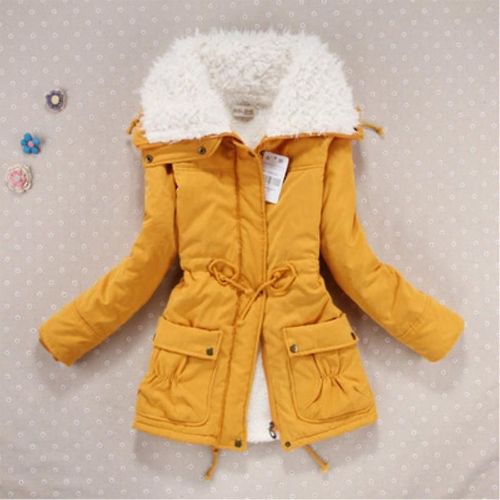 Vêtements D'hiver Femmes Laine Parka Épaisse En Peau De Mouton Chaud Parkas Veste Grande Taille Amarillo Xl